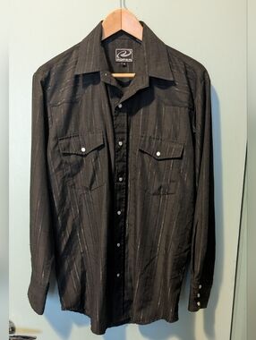 Roper Black Metallic Stripe Western Pearl Snap Shirt Size M Cowboy